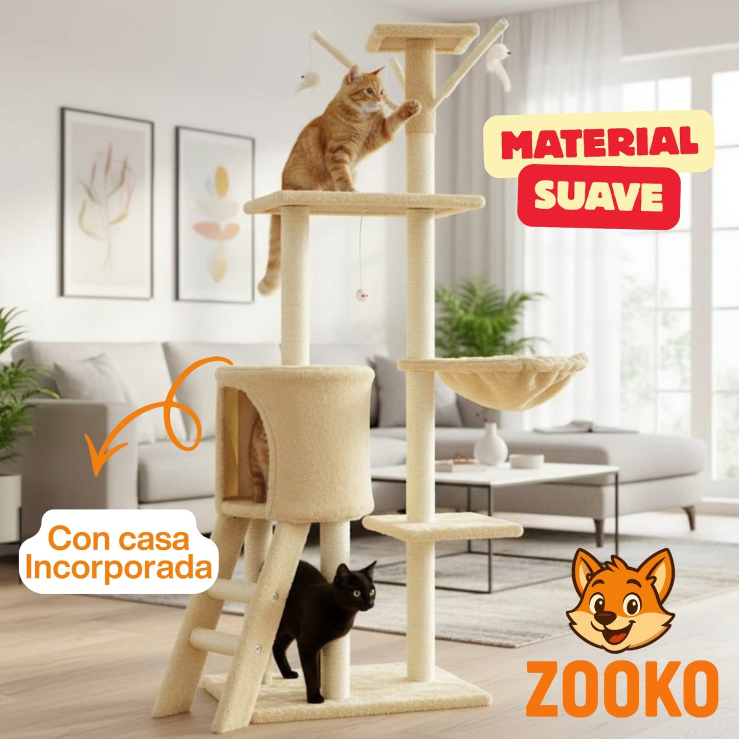 Rascador Para Gatos Torre Arbol En Sisal Con Hamaca - Zooko