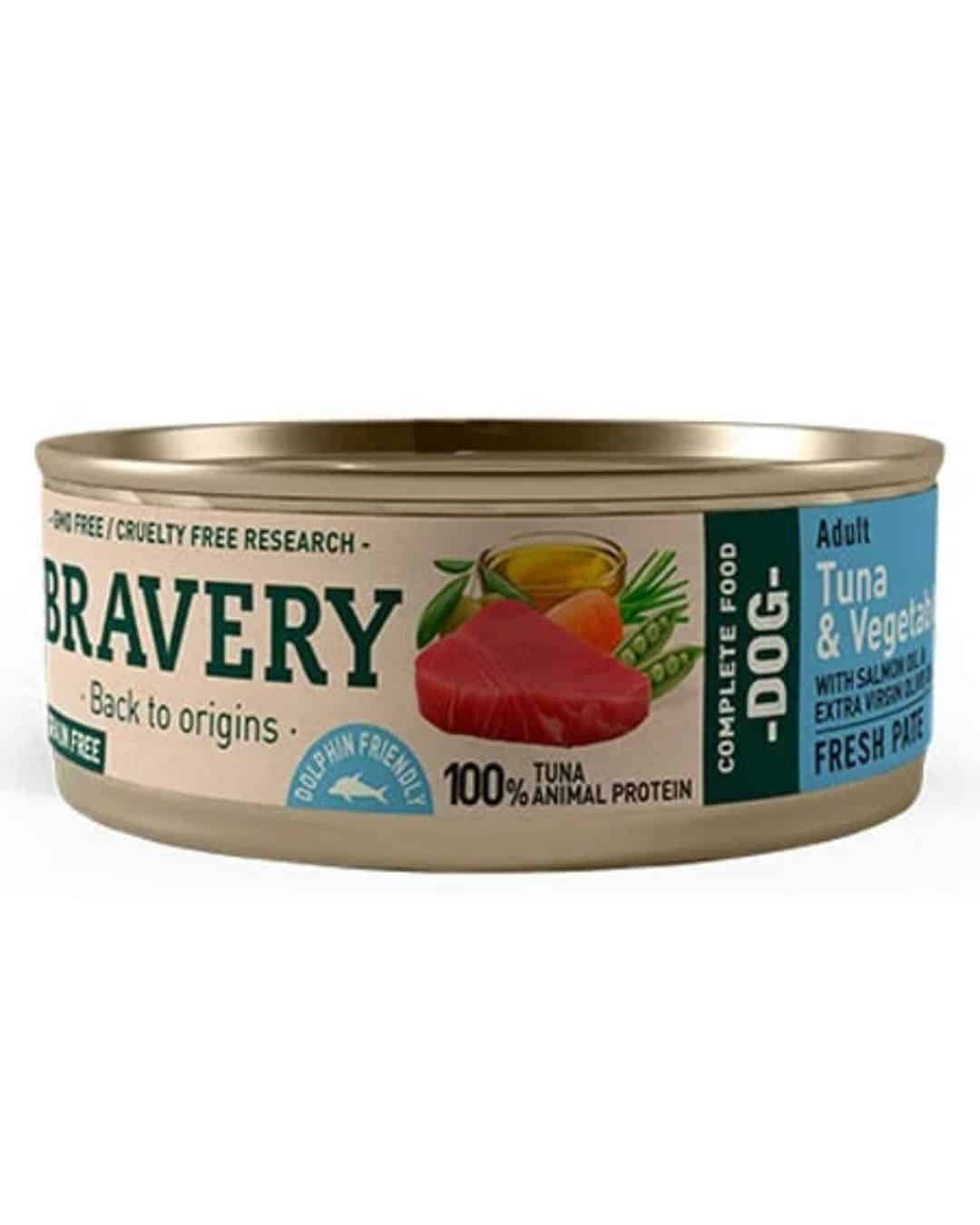 Alimento Bravery Para Perros Atun Y Vegetales Lata 80 Gr