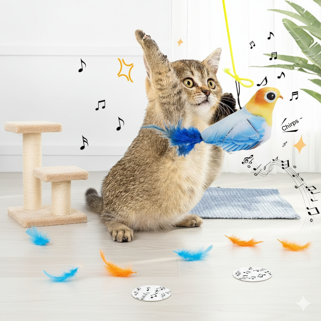 Pájaro Caza Peluche Juguete Con Cuerda Sonido Para Gatos