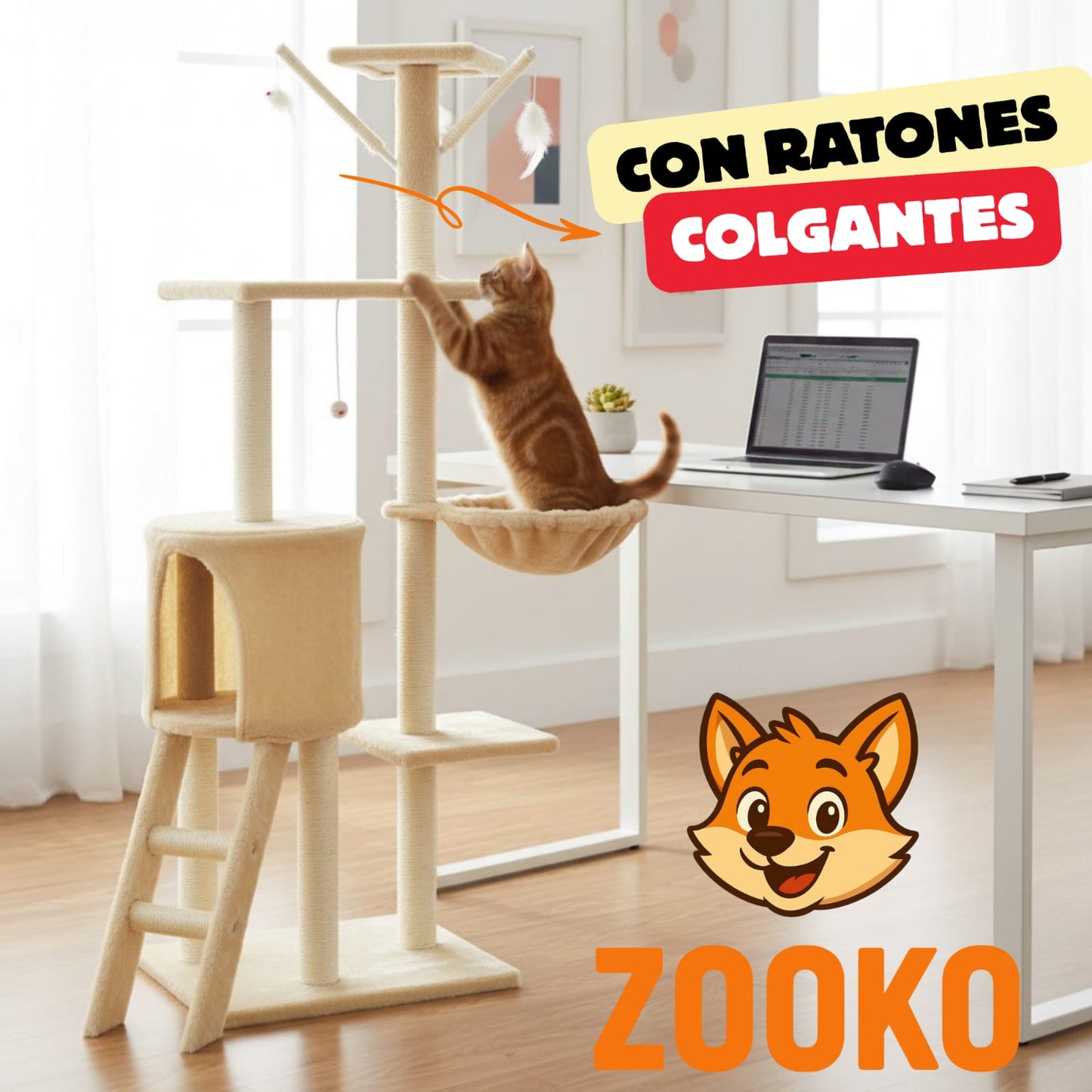 Rascador Para Gatos Torre Arbol En Sisal Con Hamaca - Zooko