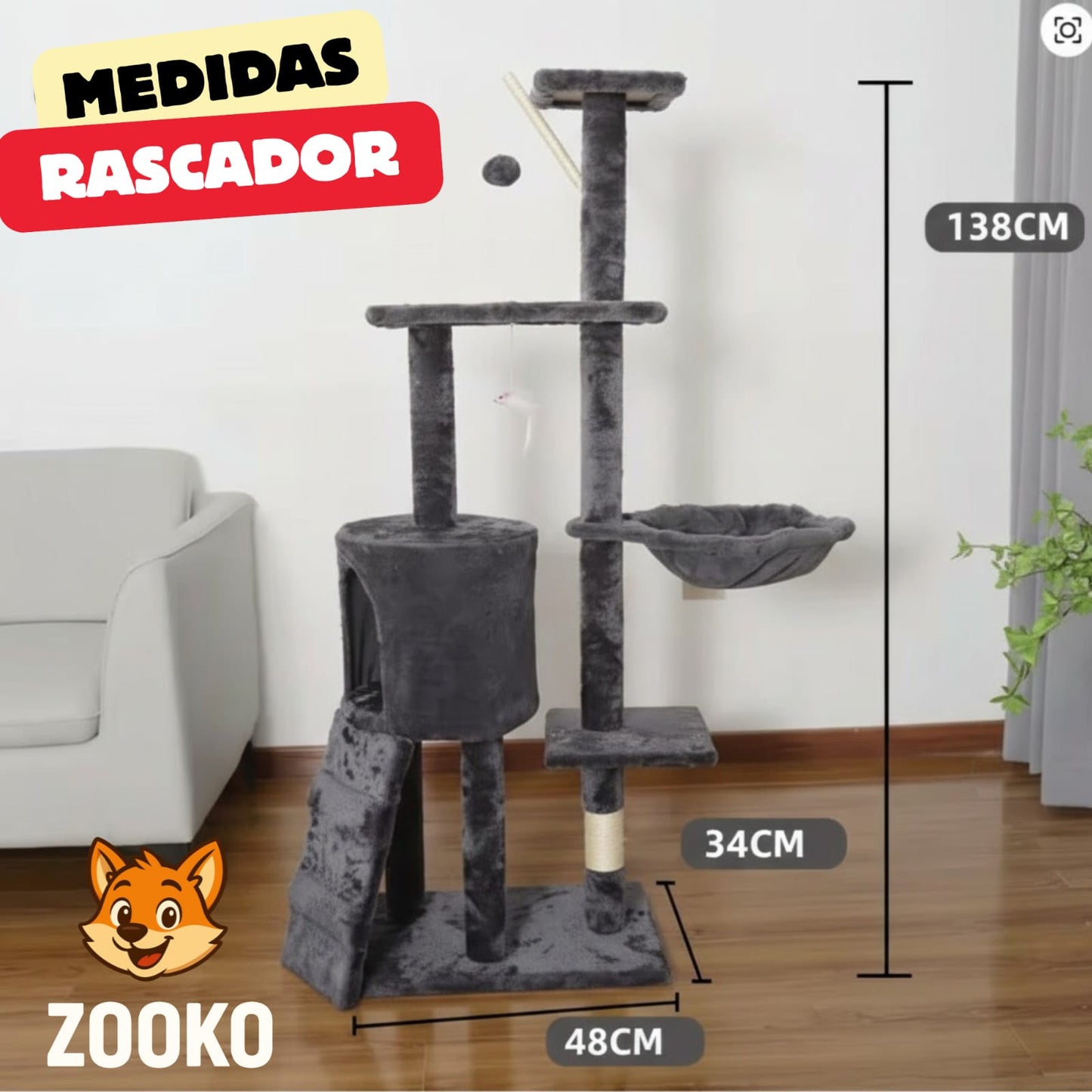 Rascador Para Gatos Torre Arbol En Sisal Con Hamaca - Zooko