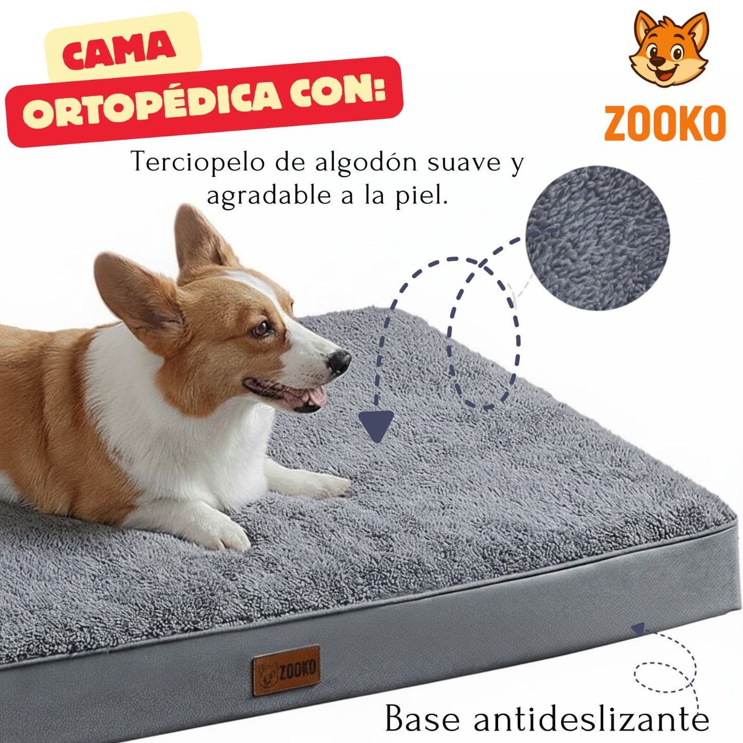 Cama Colchon Ortopedico Antiestres Mascota 111 X 81 Cm Zooko