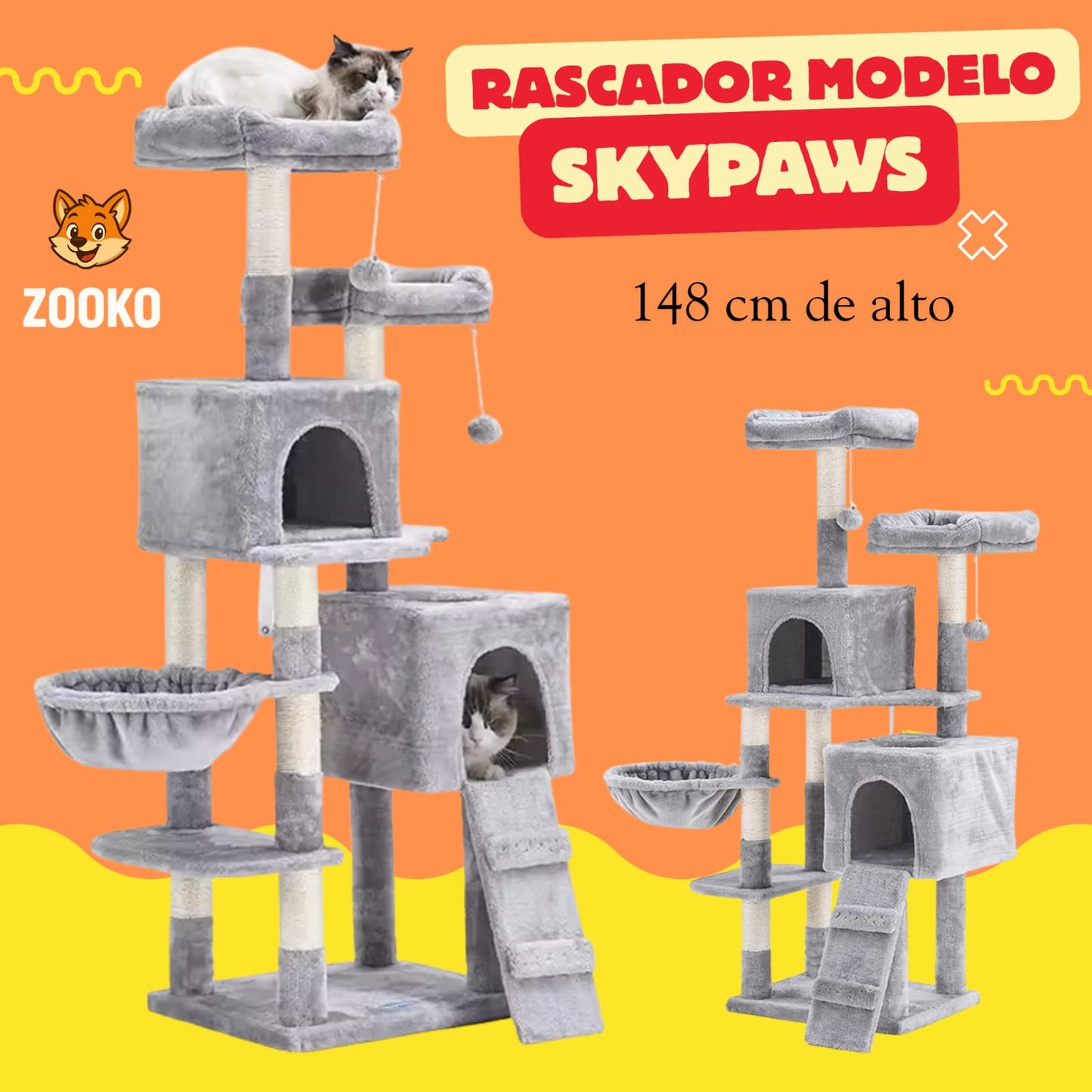 Rascador Para Gatos Torre Skypaws Camas, Refugio Marca Zooko