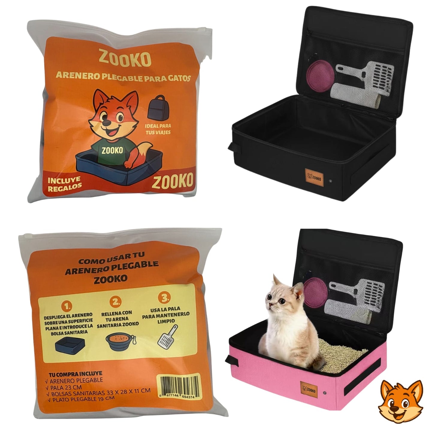 Arenero Plegable Portatil Gato Viajes Paseo Baño Marca Zooko