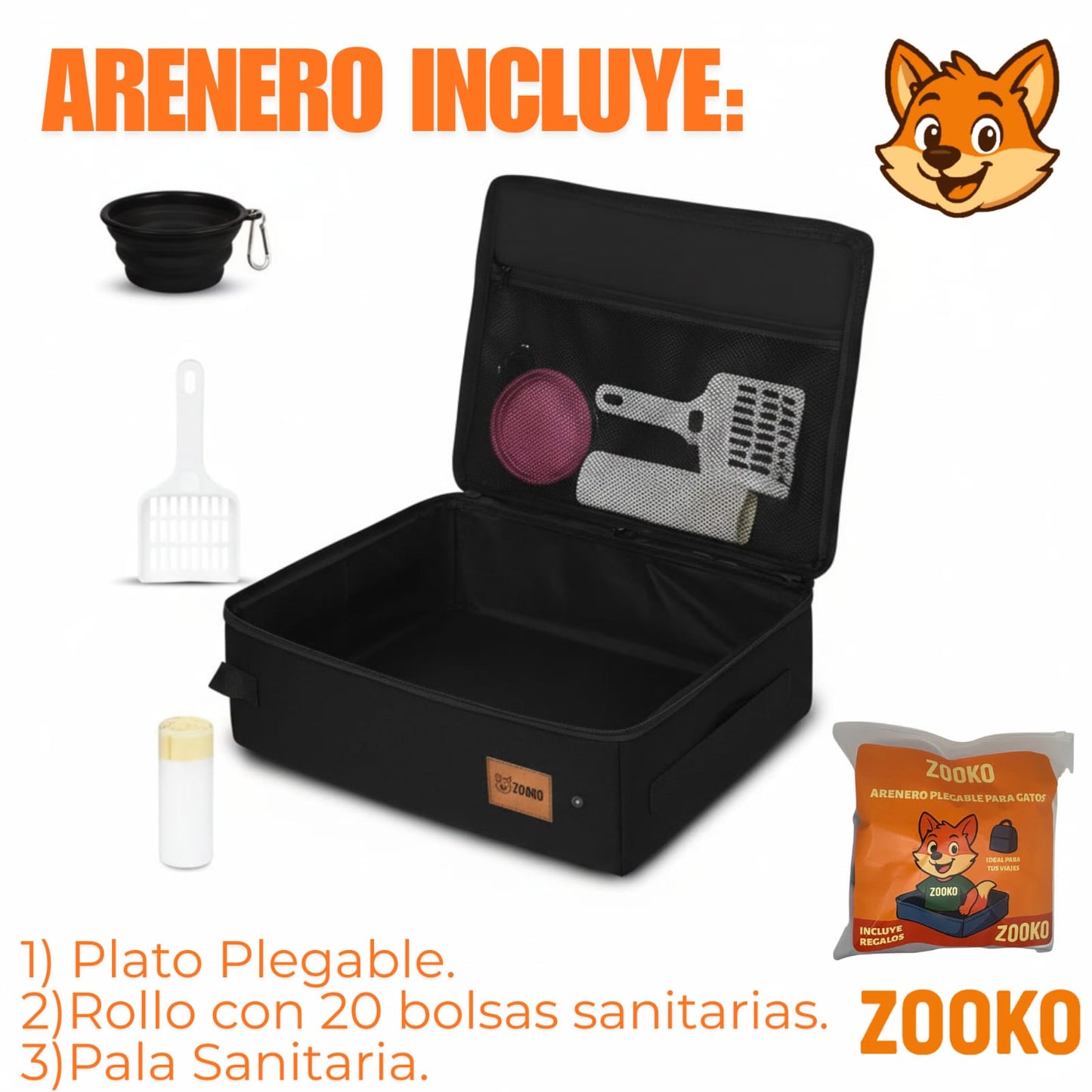 Arenero Plegable Portatil Gato Viajes Paseo Baño Marca Zooko