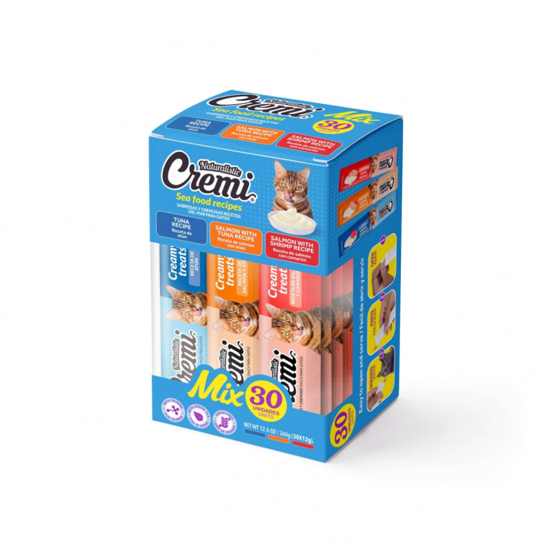 Caja De Snack Para Gatos Salmon Atun Y Camaron Cremi Naturalistic