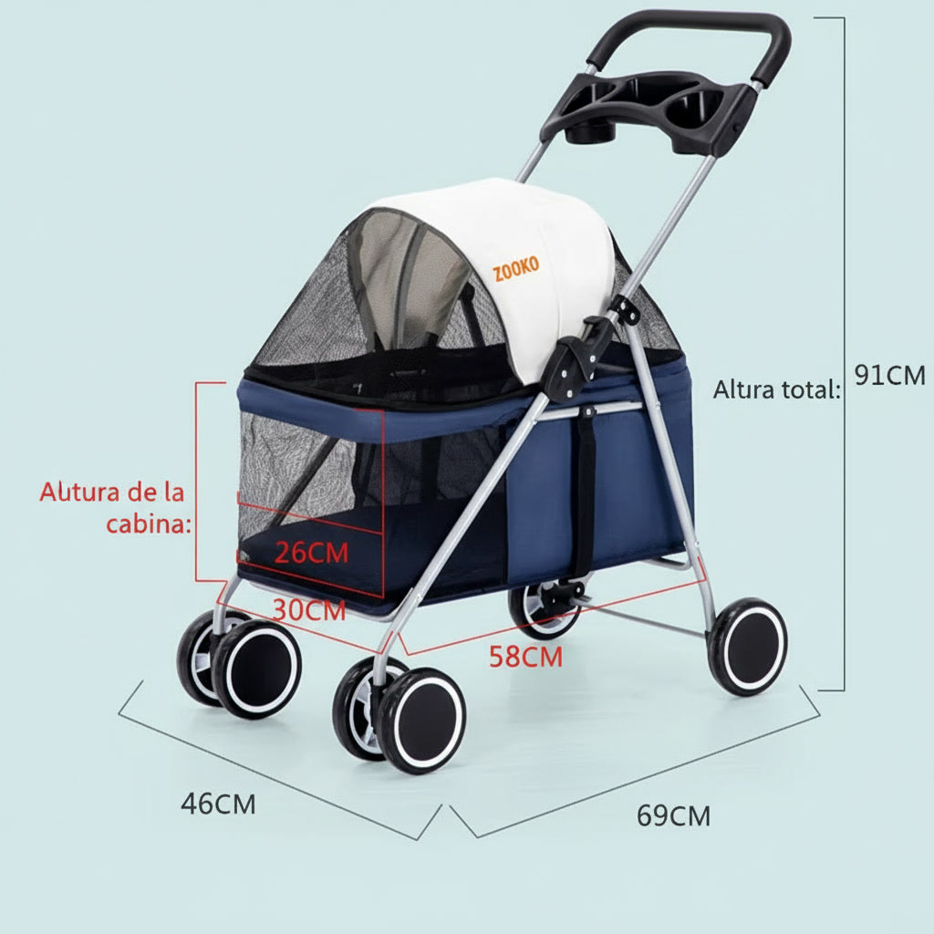 Coche Para Mascotas Cochecito Plegable Perros Y Gatos Zooko